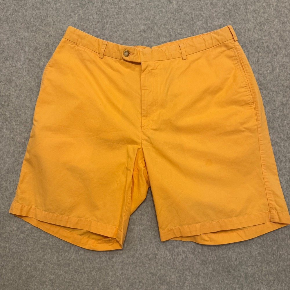Peter Millar Mens Orange Cotton Flat Front Chino Shorts Size 38 Golf Preppy